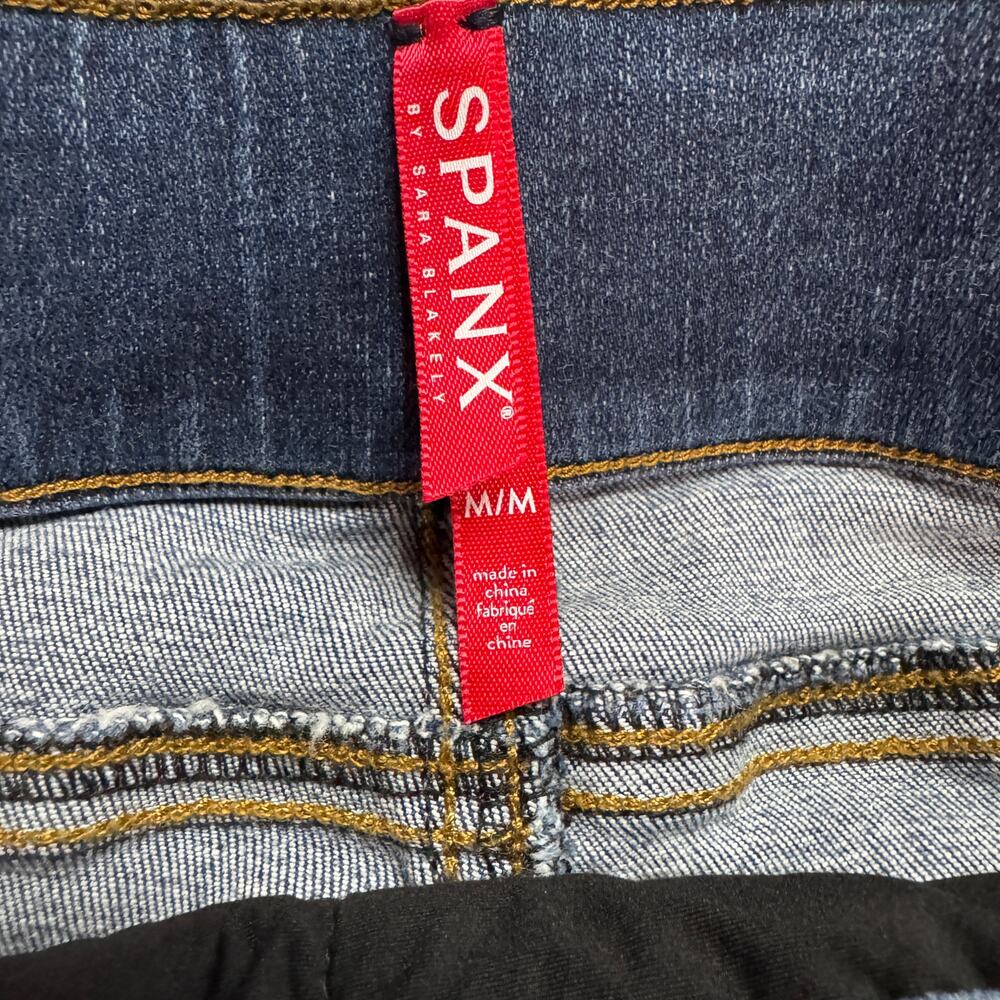 Women's Spanx Distressed Denim Ankle Skinny Raw Hem Stretch Pull On Legging sz M - Picture 6 of 9
